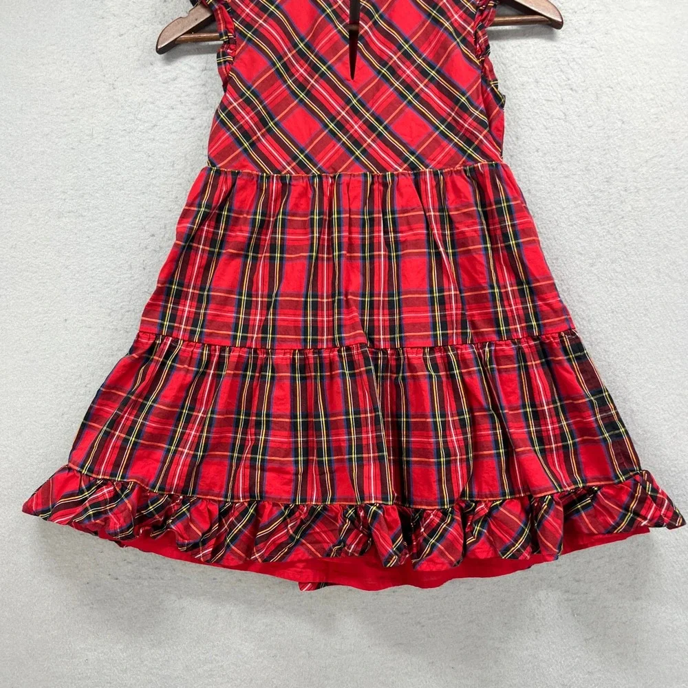 Crewcuts Plaid Ruffle Tiered Dress Girls 8 Red Tartan Holiday Christmas Preppy